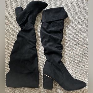 Black block heel over the knee boots